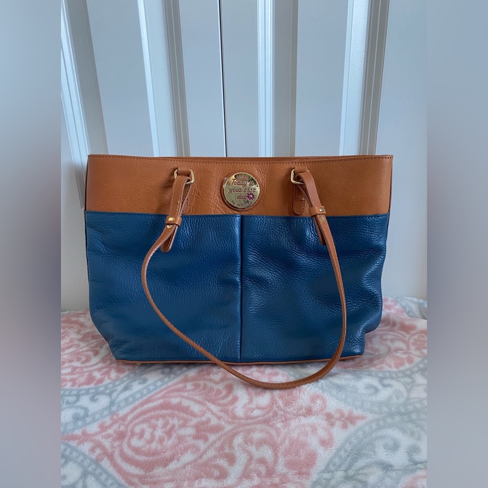 Brown and Blue purse with laptop sleeve